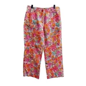 SIGRID OLSEN Linen Cargo Style Floral Wide Legged Pants
